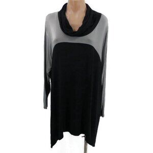 Ulla Popken Gray Black Color Block Knit Tunic 20 22 Plus Shark Bite Hem Cowl Nec